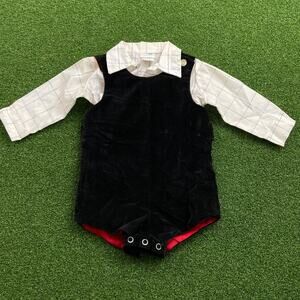 Vintage 80s Baby Togs Boys Holiday Velvet Long Sleeve Shortall Romper 12M